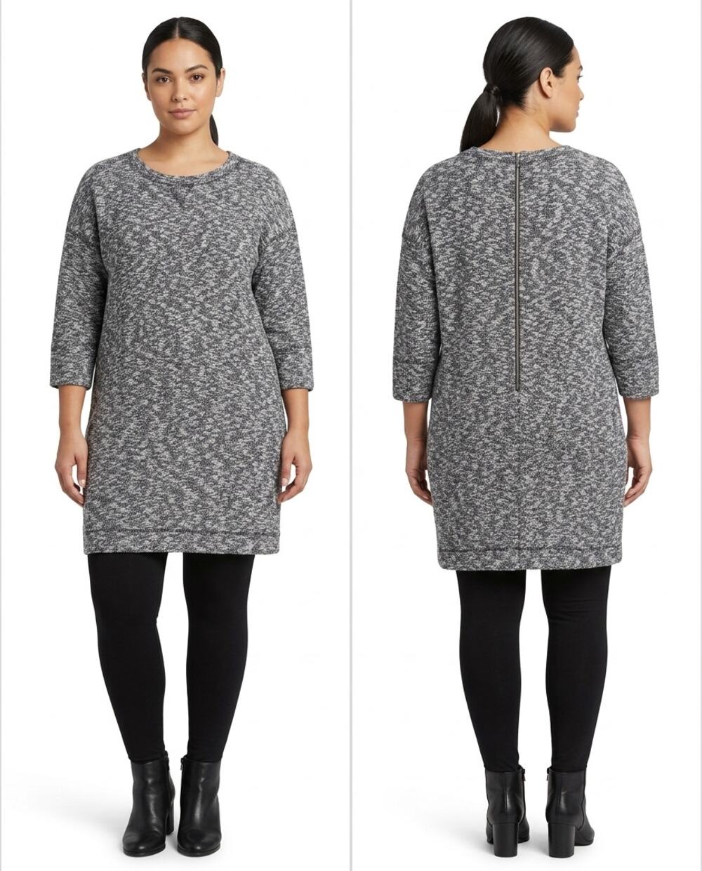 Banana Republic Gray Marled Knit Back Zip Sweater Dress Women Size XL